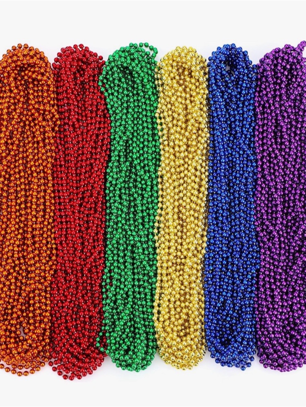 120 Mardi Gras Metallic Bead Necklaces - Purple, Red, Gold, Green, Copper, Blue